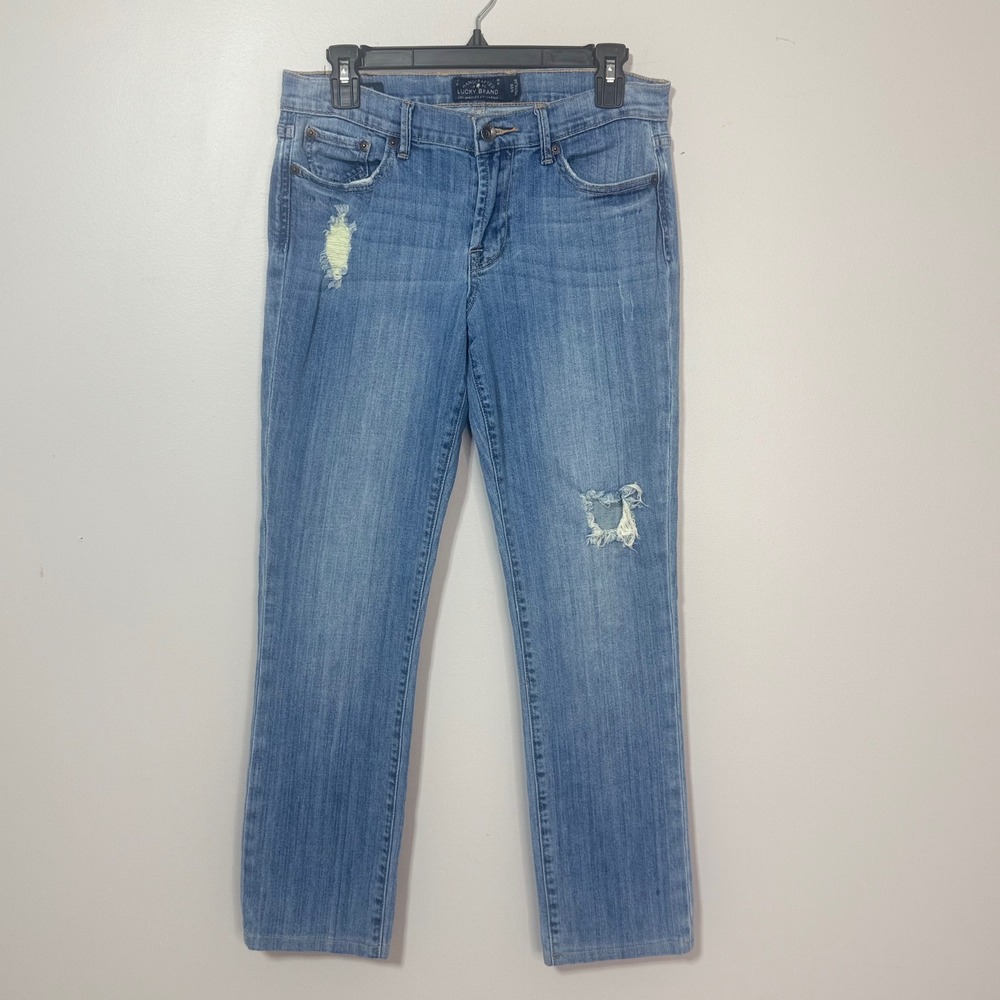 Lucky Brand Sweet N Straight Jeans Women Size 6/28 Blue Distressed Straight Leg